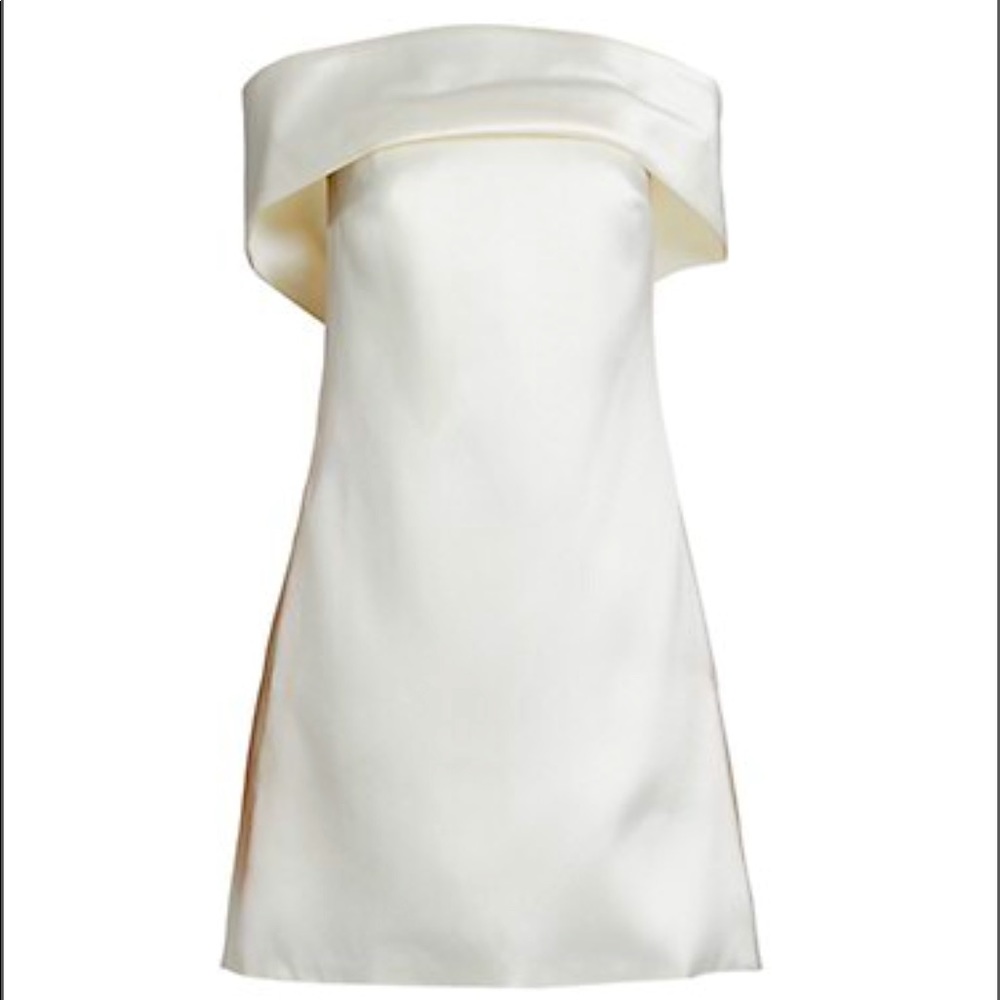 Amsale White Mikado off the shoulder shift dress size 8